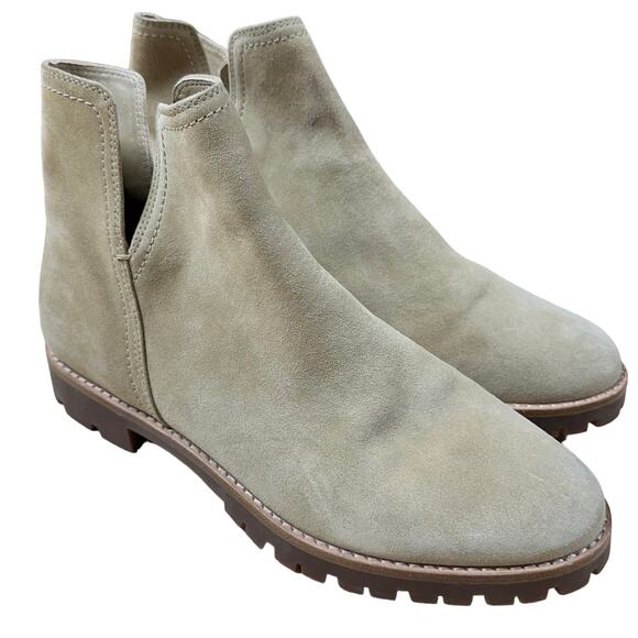 Vince NWOB Jacee Weatherproof Suede Ankle Boots in Sand Size 8.5M Side Zip - Picture 1 of 8